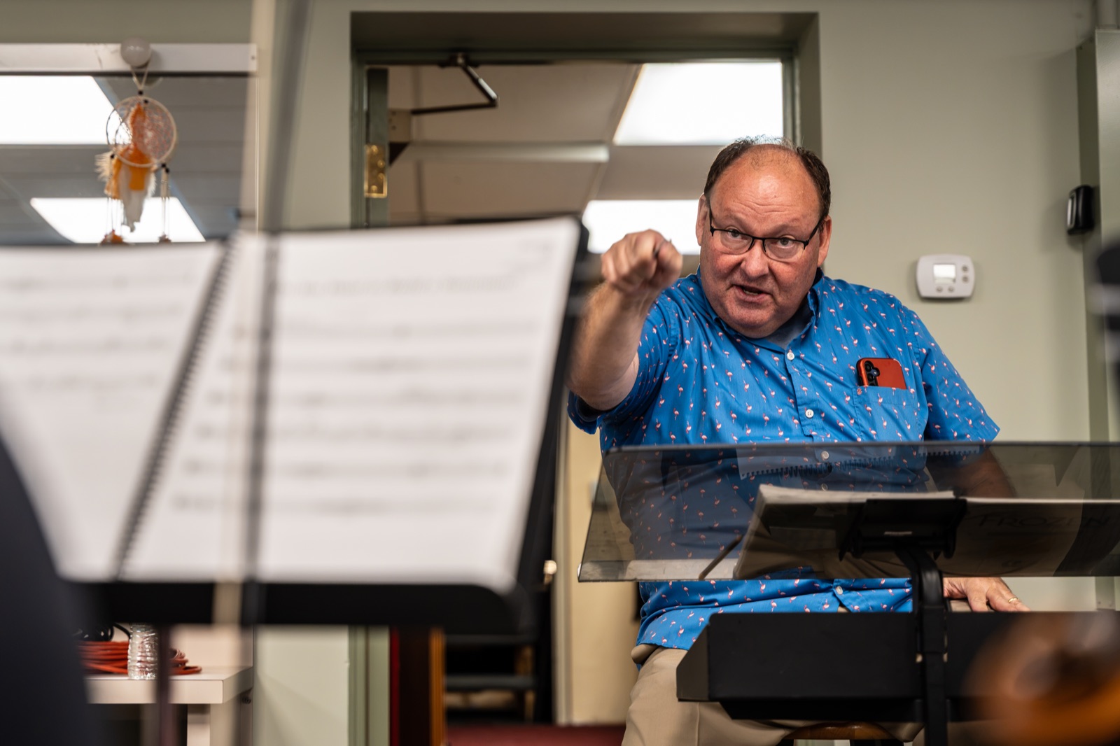 Music direction captured during rehearsal for Frozen the Broadway Musical