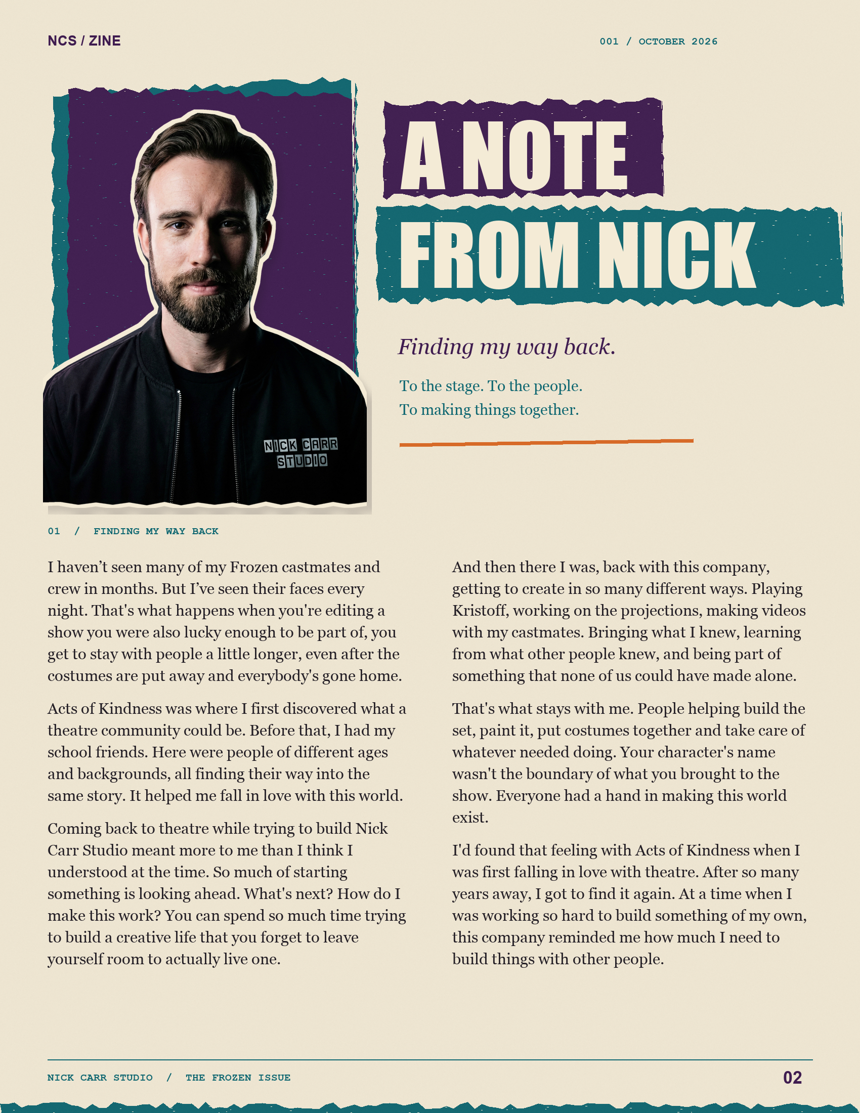 A Note from Nick, opening page.