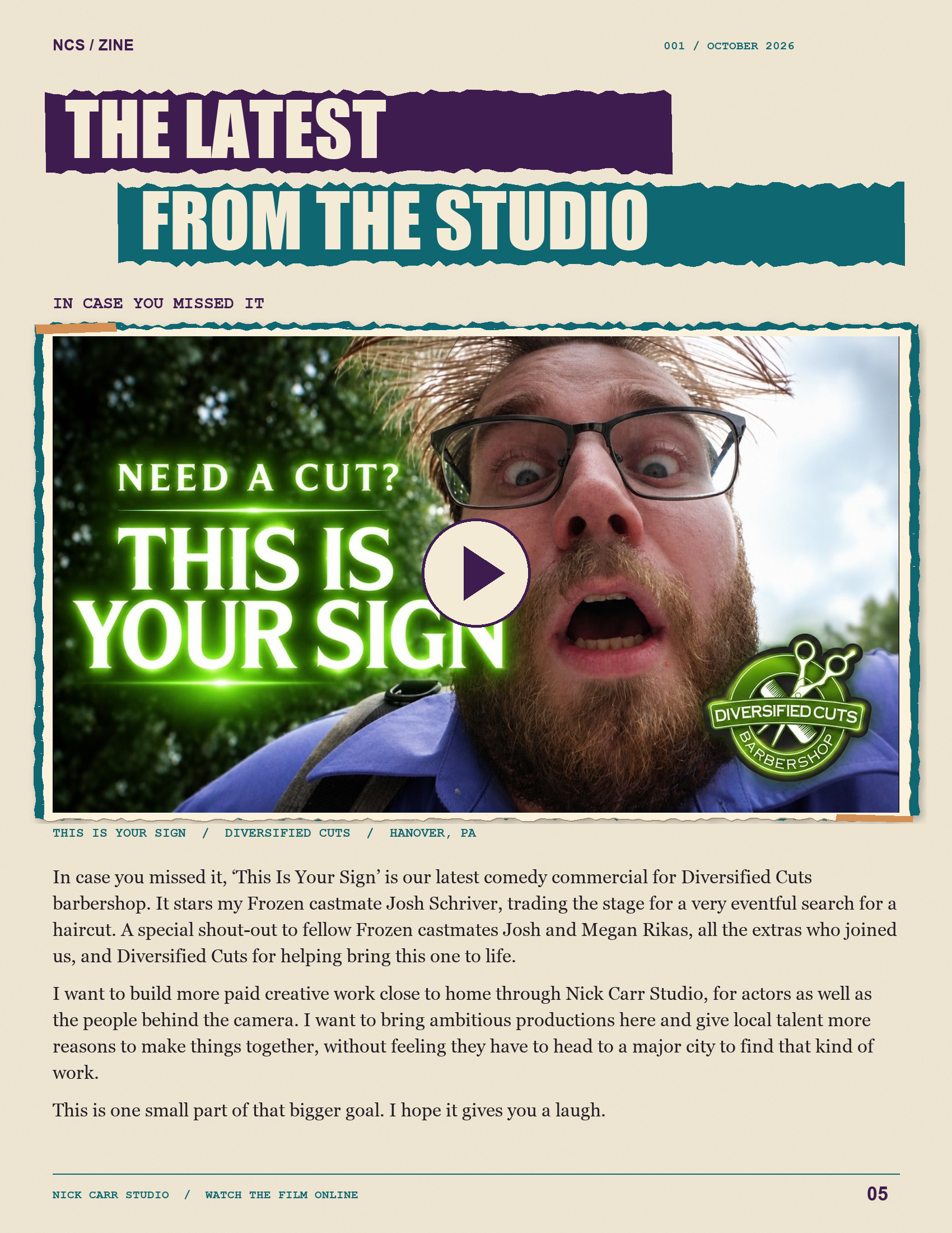 The Latest from the Studio: This Is Your Sign, a comedy commercial for Diversified Cuts starring Josh Schriver.